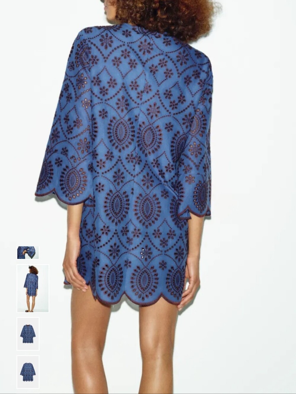 Zara Blue Mini Dress with Navy Eyelet Pattern - Picture 6 of 11